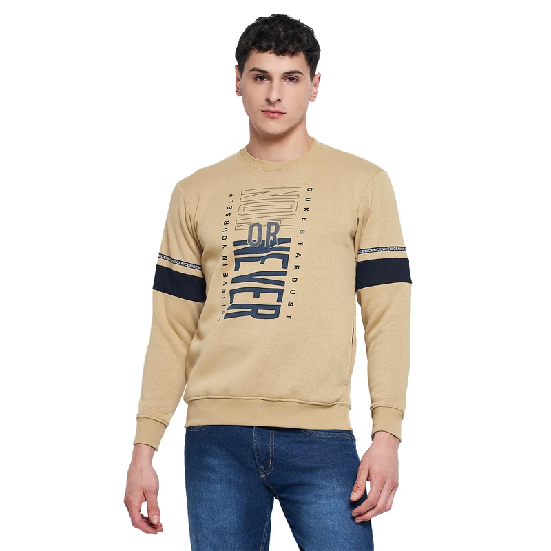 Duke Urban Men Round Neck Sweatshirt (LF6141) Beige Melange / L / Printed