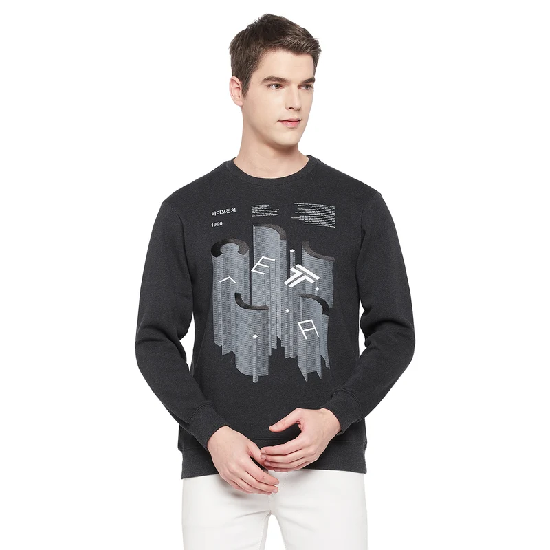 Duke Urban Men Round Neck Sweatshirt (LF6176) Anthra / L / Printed