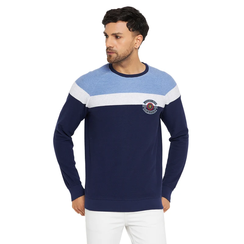 Duke Urban Men Round Neck Sweatshirt (LF6177) Blue Bonnet / L / Striped