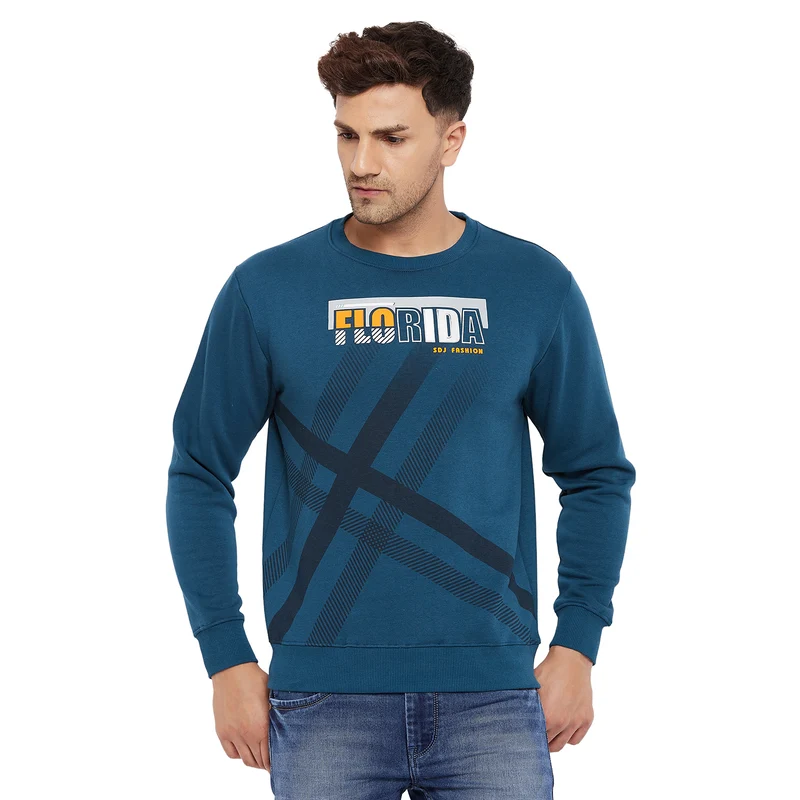 Duke Urban Men Round Neck Sweatshirt (LF6184) XXL / Denim Blue / Printed