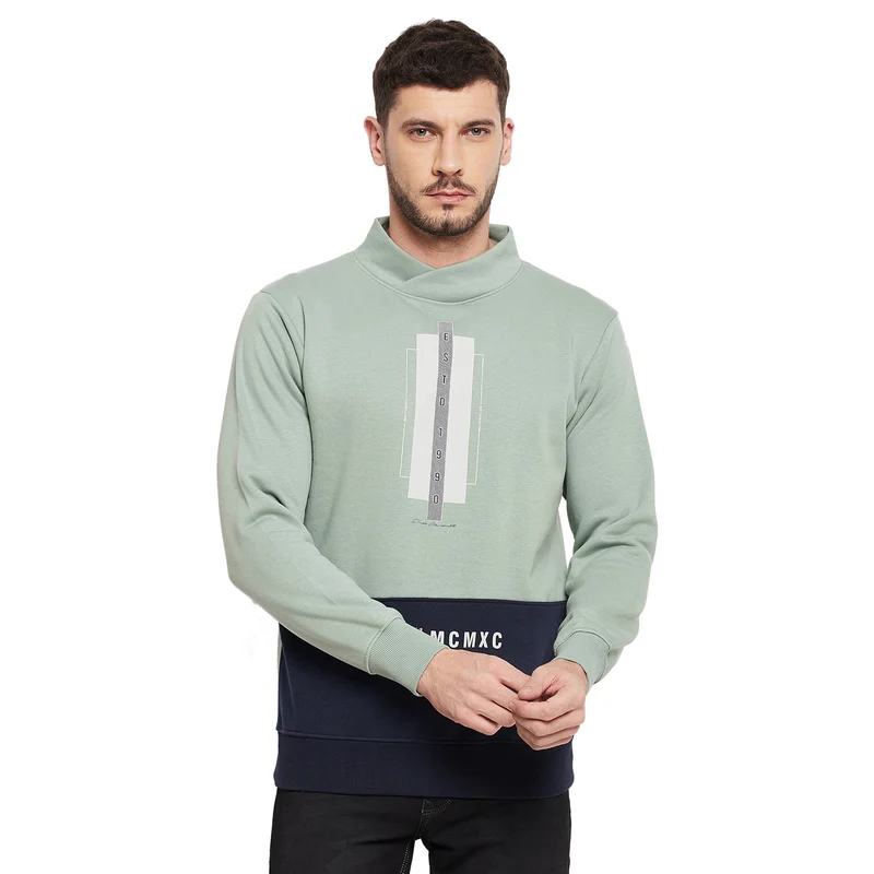 Duke Urban Men Round Neck Sweatshirt (LF6211) Sage Green / L / Color Block