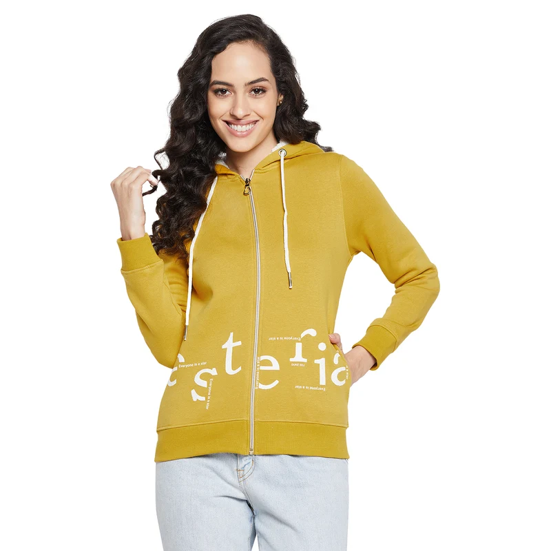 Duke Urban Women Full Sleeve Hooded Sweatshirt (LFX844) Mustard / XL / Printed