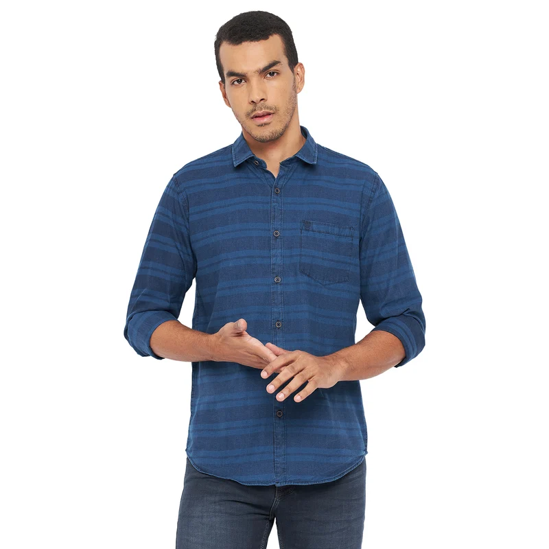 Duke Urban Men Full Sleeve Cotton Shirt (SDO5CKIK) L.Blue / XL / Striped