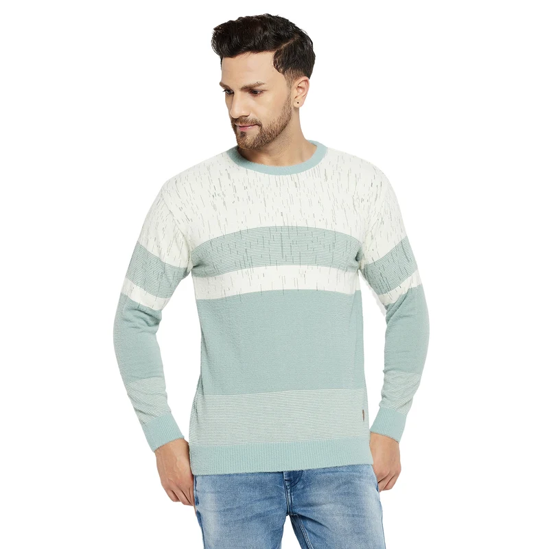 Duke Urban Men Full Sleeve Round Neck Sweater (SDS2012) Sage Green / XL / Striped