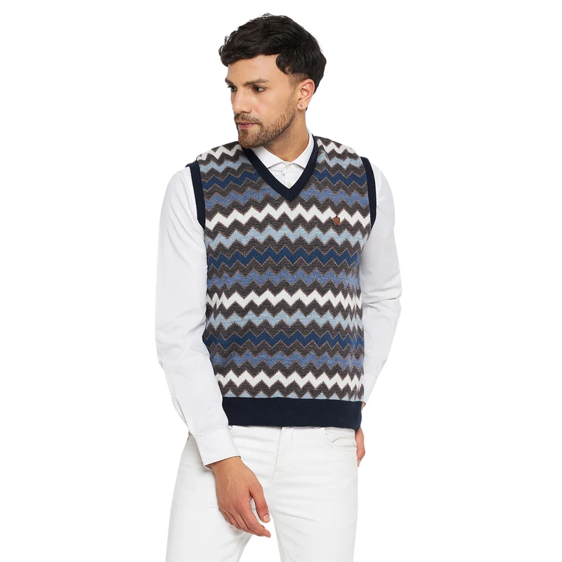 Duke Urban Men Sleeveless Reversible Sweater (SDS2036) Navy / M / Chevron/Zig Zag