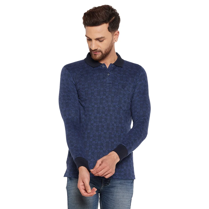 Duke Stardust Men Full Sleeve Cotton T-shirt (LF3958) Navy / S / Checkered