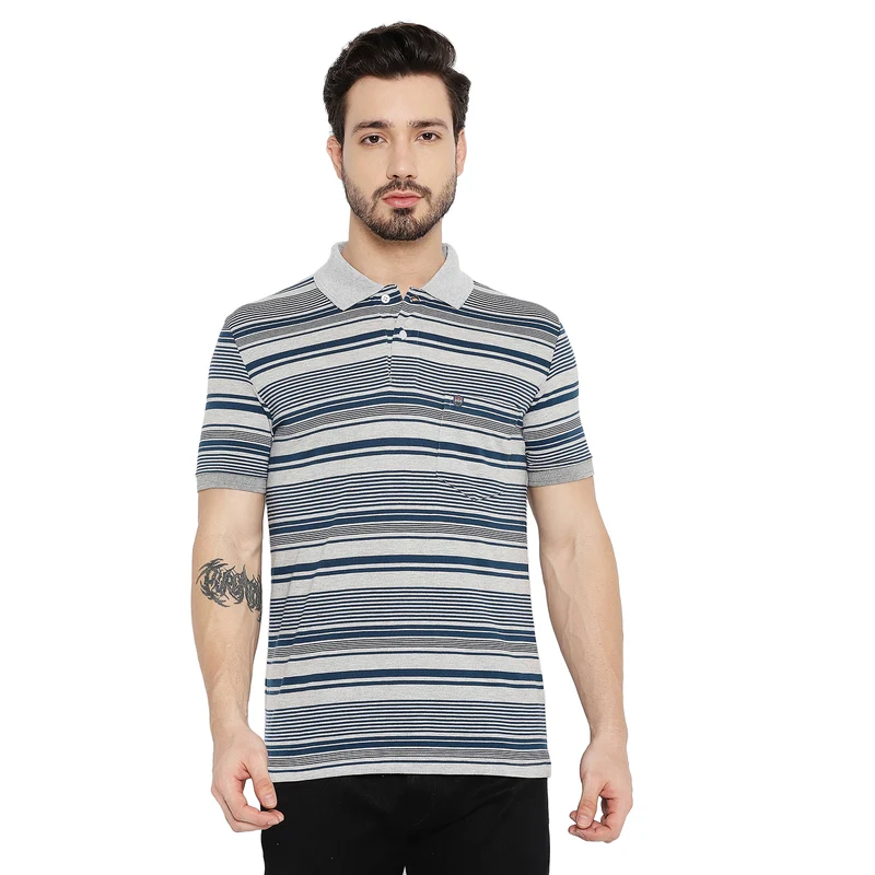 Duke Stardust Men Half Sleeve Cotton T-shirt (MTLF354) L.Grey Melange / S / Striped