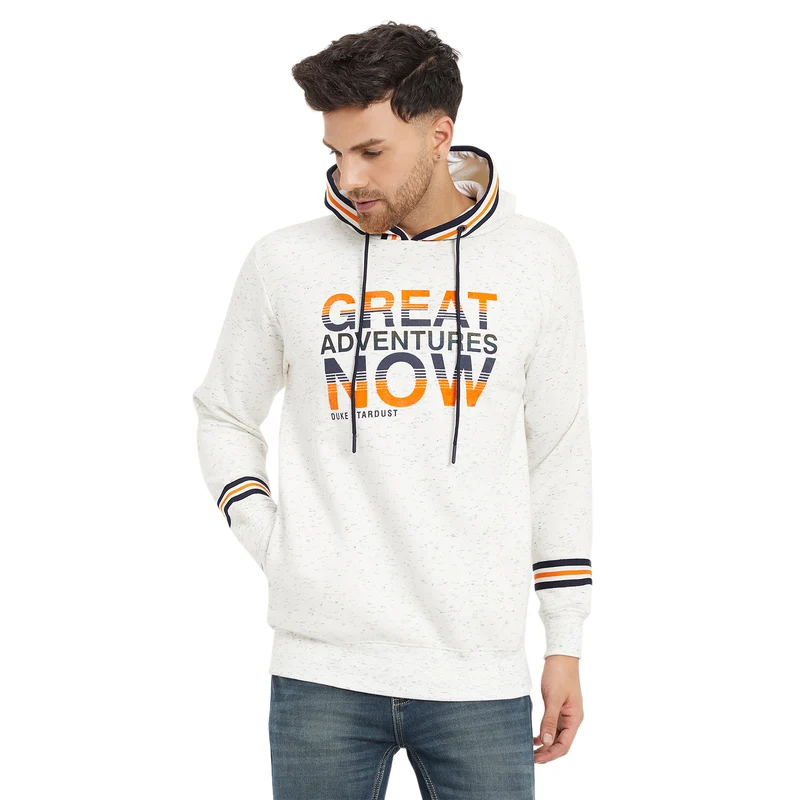 Duke Urban Men Hooded Neck Sweatshirt (LF6185) White Alloy(Hairy) / XXL / Printed