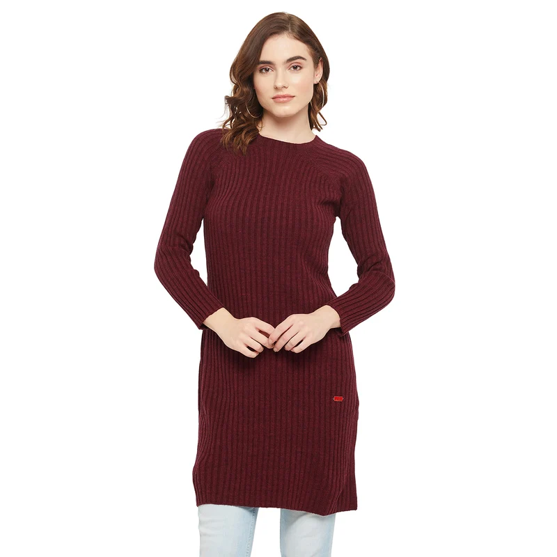 Duke Urban Women Solid Long Pullover (SDS1028) Wine / L / Solid