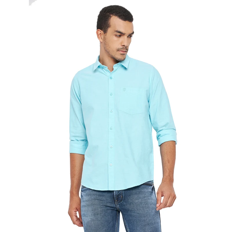Duke Urban Men Full Sleeve Cotton Shirt (SDO7PLOA) Aqua / XL / Solid