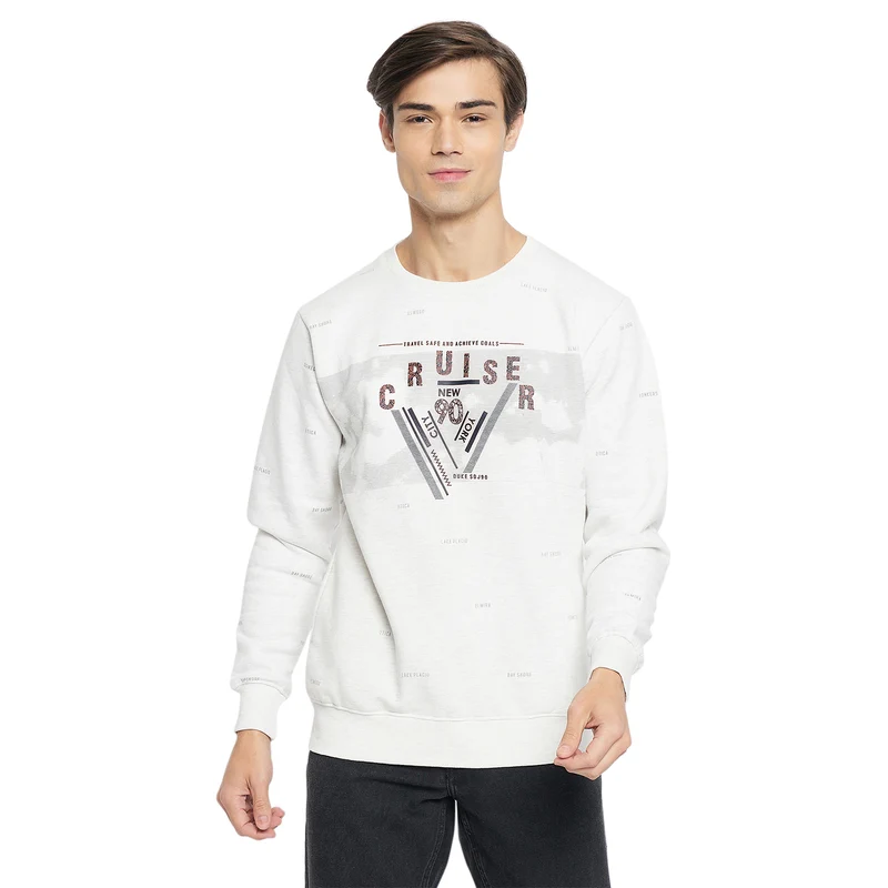 Duke Urban Men Round Neck Sweatshirt (LF6104) White Alloy(Hairy) / L / Printed