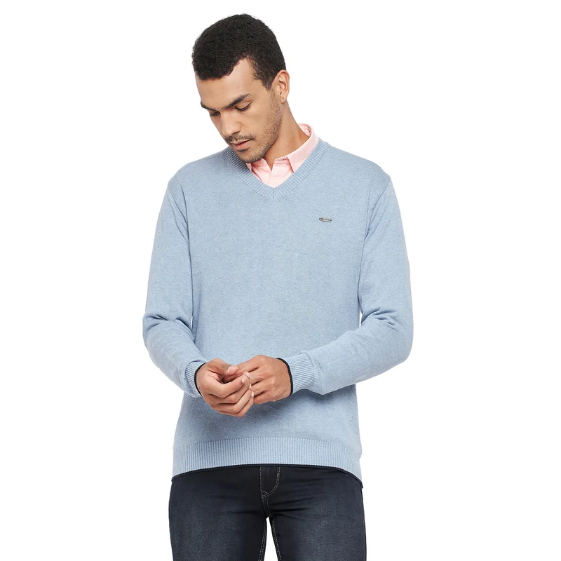 Duke Urban Men Full Sleeve V Neck Sweater (SDS3000) Sky Mix / M / Solid