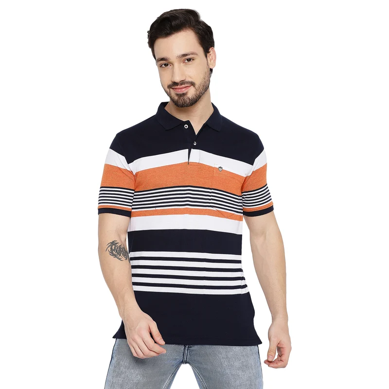Duke Urban Men Half Sleeve Cotton T-shirt (LF5708) Orange Mix / L / Striped