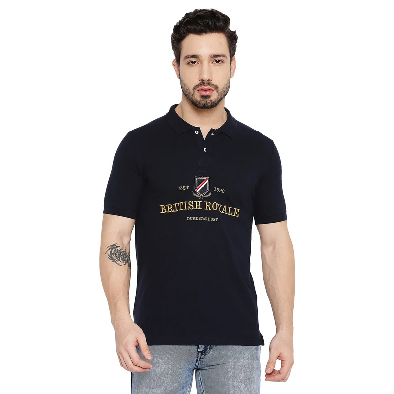Duke Urban Men Half Sleeve Cotton T-shirt (LF5442) D.Navy / L / Printed