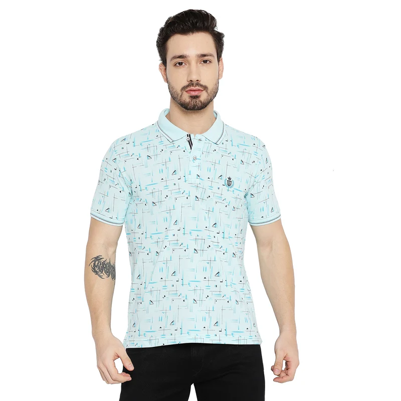 Duke Urban Men Half Sleeve Cotton T-shirt (LF5477) Powder Blue / M / Printed