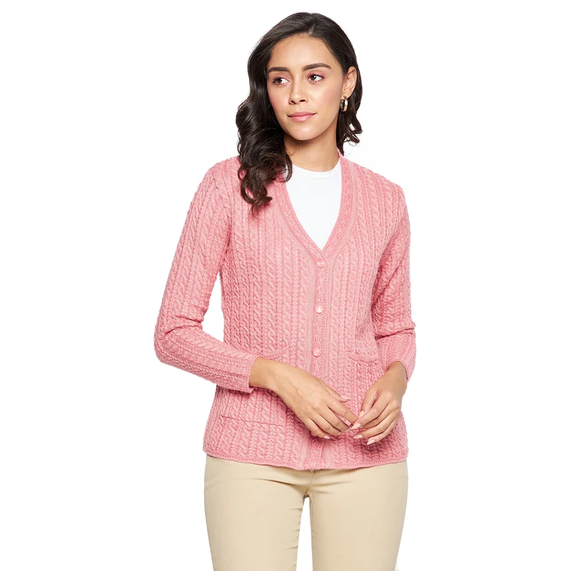 Duke Urban Women Full sleeve V Neck Cardigan (SDS9727) Carrot / S / Self Design
