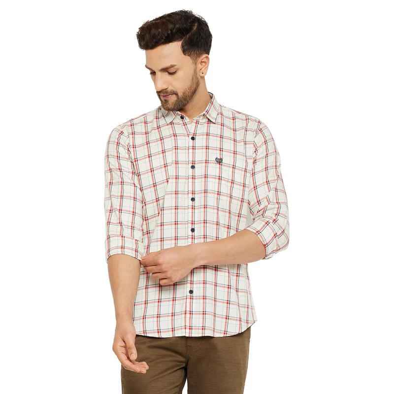 Duke Stardust Men Slim Fit Solid Spread Collar Casual Shirt (SDO6CKF) Off White / XL / Checkered