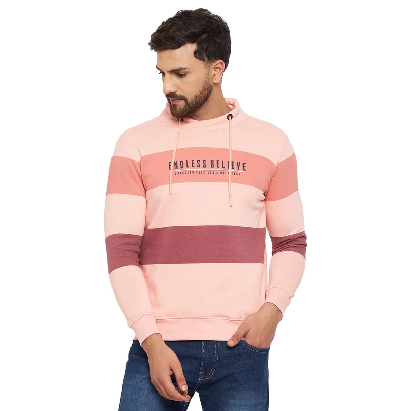 Duke Urban Men Round Neck Sweatshirt (LF6179) Peach Bud / M / Striped