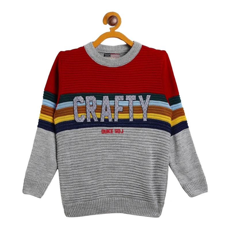 Duke Urban Boys Round Neck Sweater (SDS3602) Red / 28 / Color Block