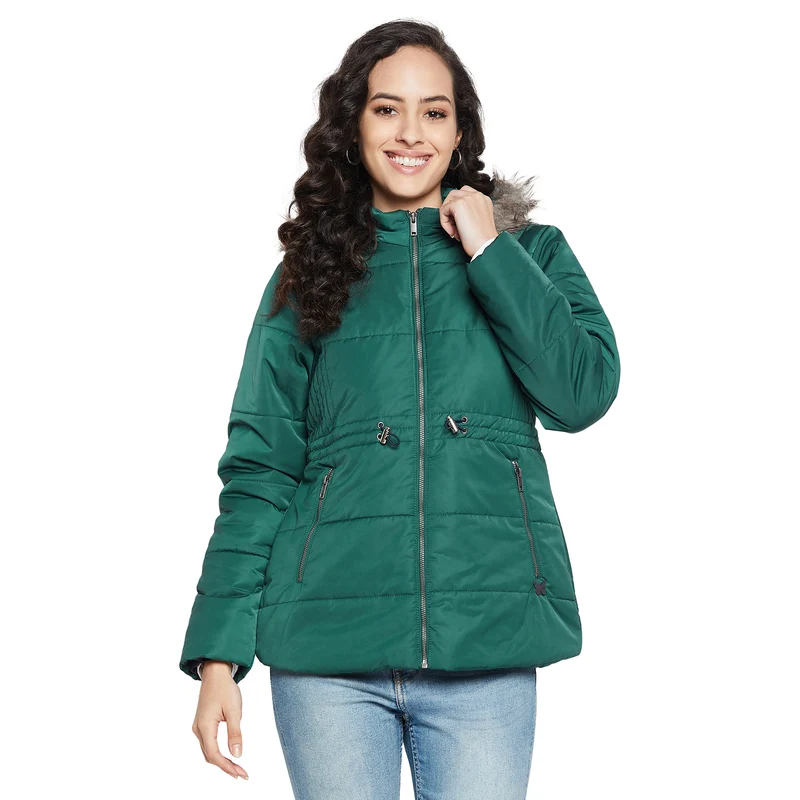 Duke Urban Women Full sleeve Hooded Jacket (SDZ1923) D.Green / XXL / Solid