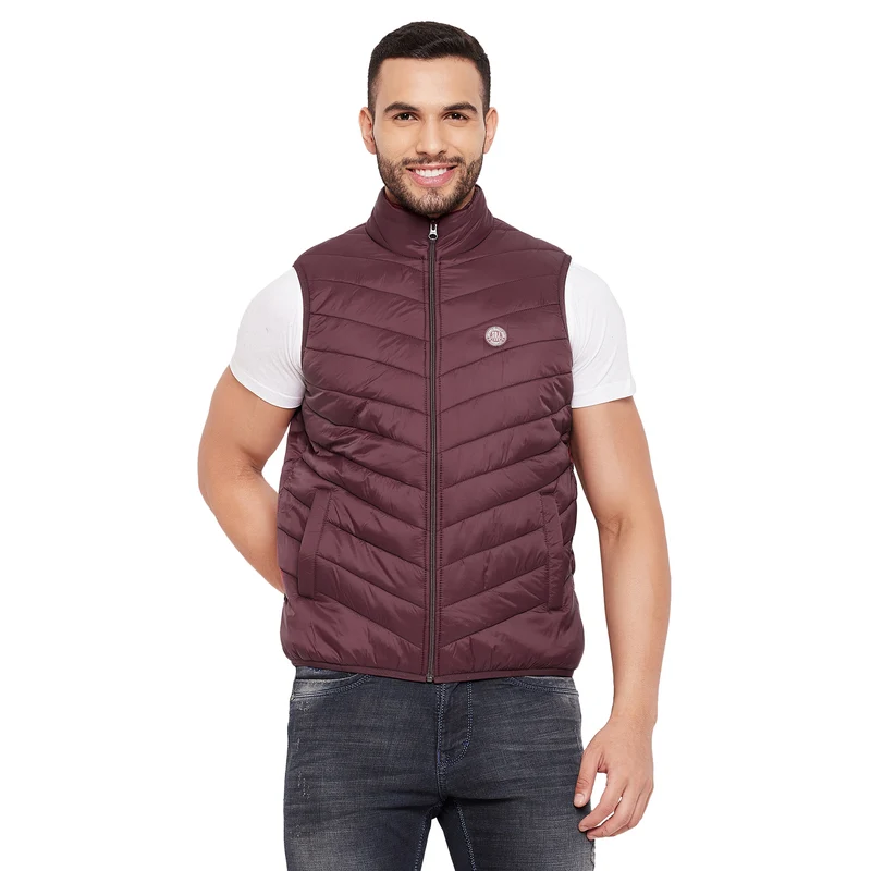 Duke Urban Men Sleeveless Jacket (SDZ1005) Mehroon / L / Solid