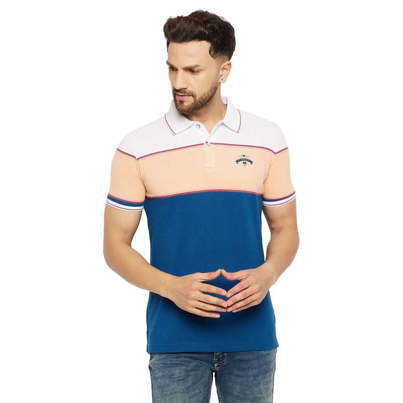 Duke Urban Men Half Sleeve Cotton T-shirt (LF5412) White Alloy(Hairy) / XXL / Striped
