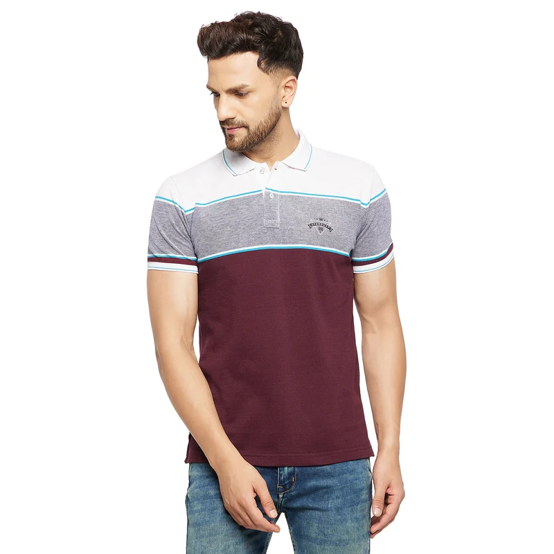 Duke Urban Men Half Sleeve Cotton T-shirt (LF5412) Sky Hairy / S / Striped