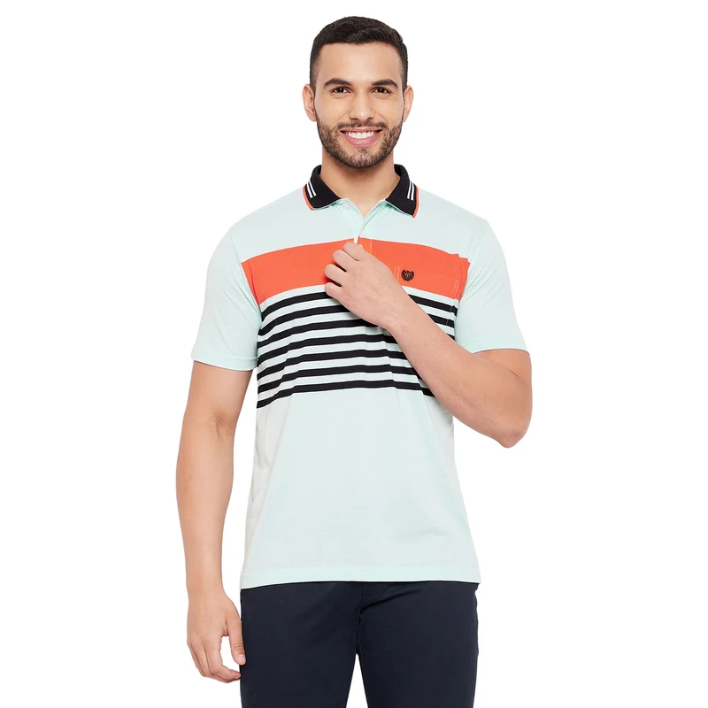 Duke Urban Men Half Sleeve Cotton T-shirt (LF5413) Powder Blue / S / Striped
