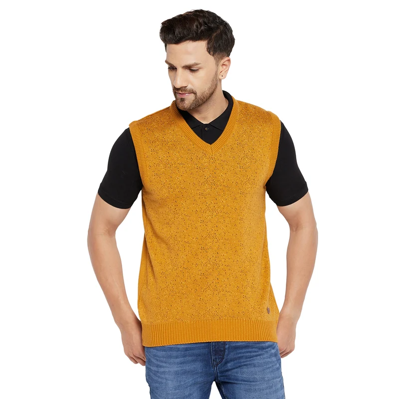 Duke Urban Men Sleeveless V Neck Sweater (SDS2030) Mustard / XXL / Self Design