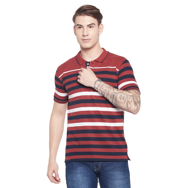 Duke Urban Men Half Sleeve Cotton T-shirt (LF5706) Brick Dust / S / Striped