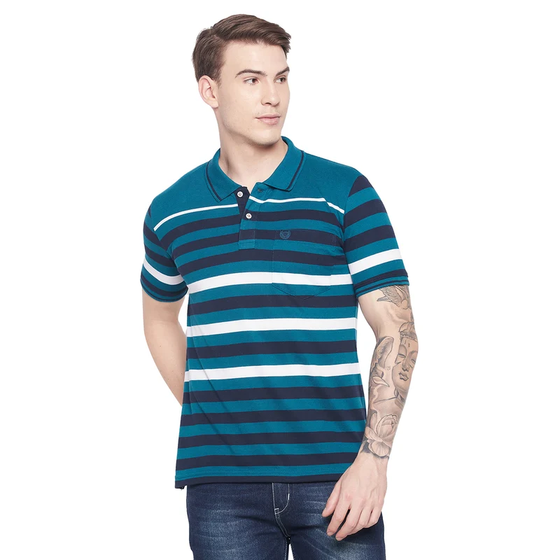 Duke Urban Men Half Sleeve Cotton T-shirt (LF5706) Teal / XXL / Striped
