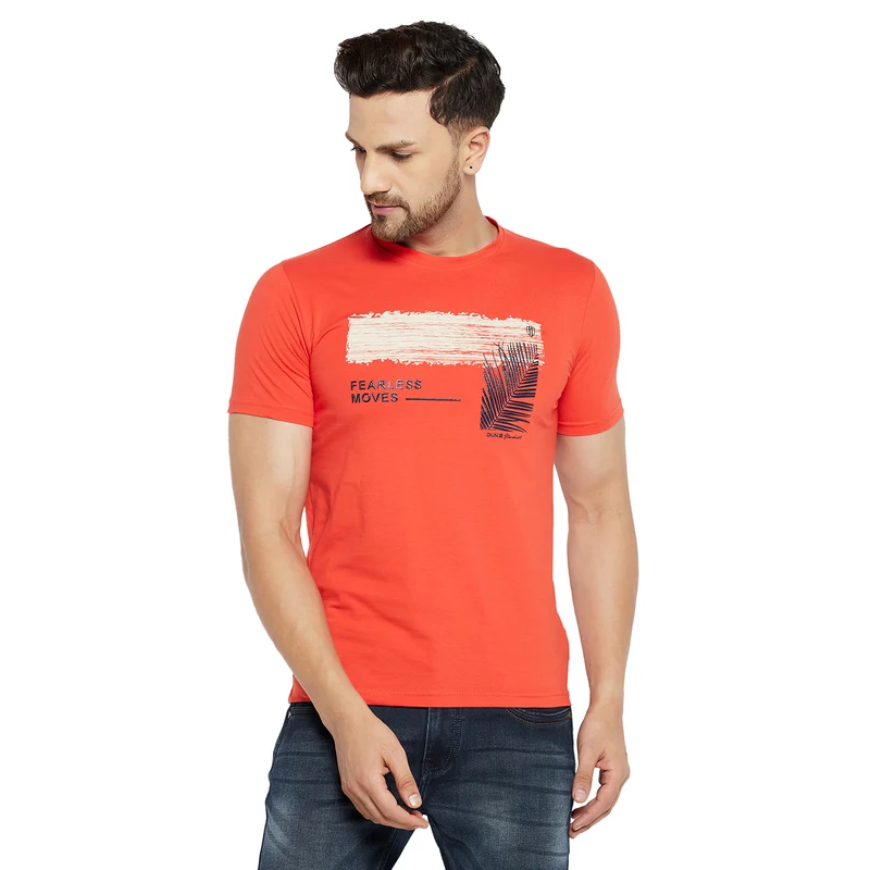 Duke Urban Men Half Sleeve Cotton T-shirt (LF5731) Tangy Orange / XL / Printed