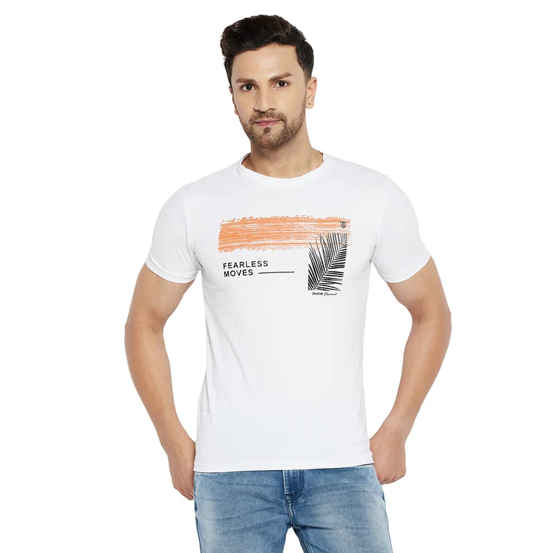 Duke Urban Men Half Sleeve Cotton T-shirt (LF5731) White / S / Printed