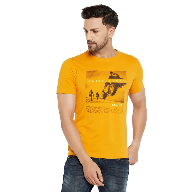 Duke Urban Men Half Sleeve Cotton T-shirt (LF5739) Mustard / S / Printed
