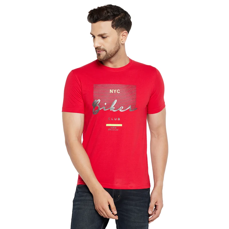Duke Urban Men Half Sleeve Cotton T-shirt (LF5741) Red / XXL / Printed