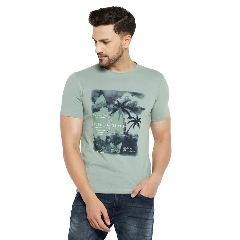 Duke Urban Men Half Sleeve Cotton T-shirt (LF5740) Sage Green / S / Printed
