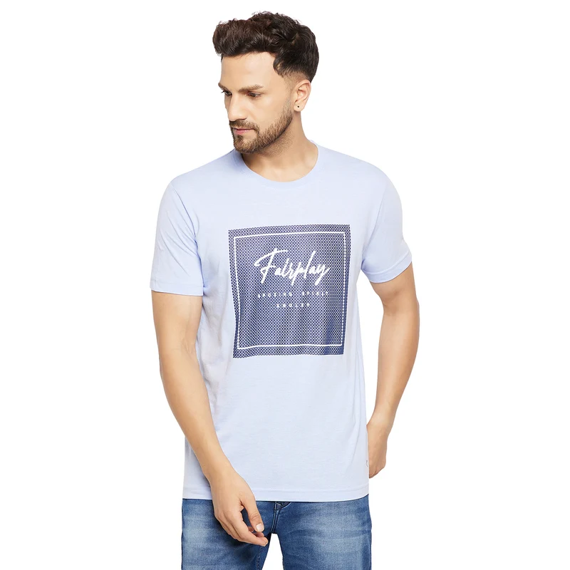 Duke Urban Men Half Sleeve Cotton T-shirt (LF5443) Sky Mel. / S / Printed