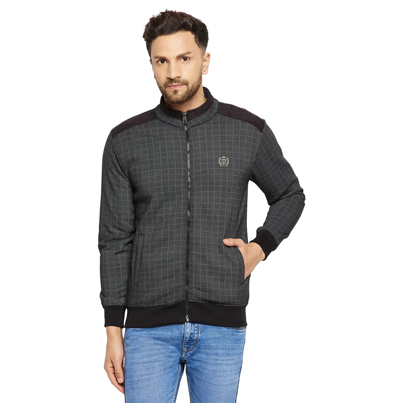 Duke Urban Men Collared Sweatshirt (LF6187) Black / M / Checkered
