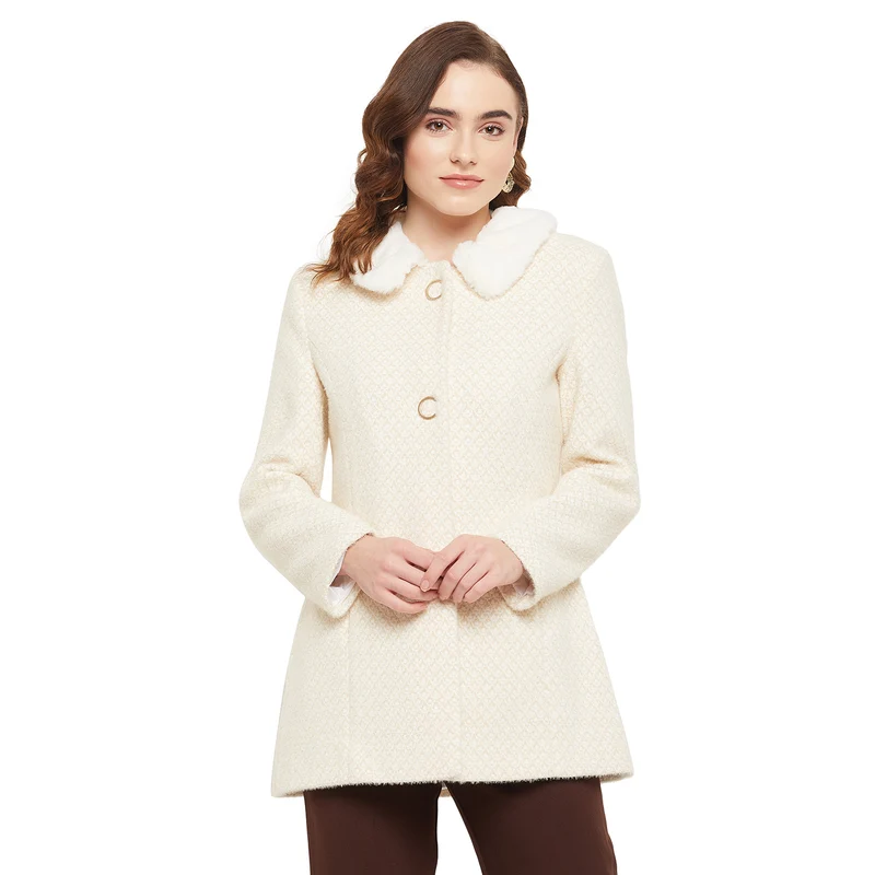Duke Urban Women Collared Neck Coat (SDZC106) Fawn / M / Self Design