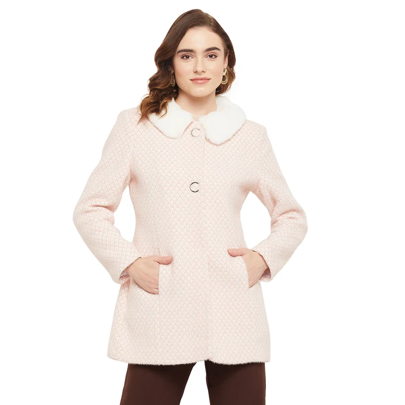 Duke Urban Women Collared Neck Coat (SDZC106) Pink / XL / Self Design