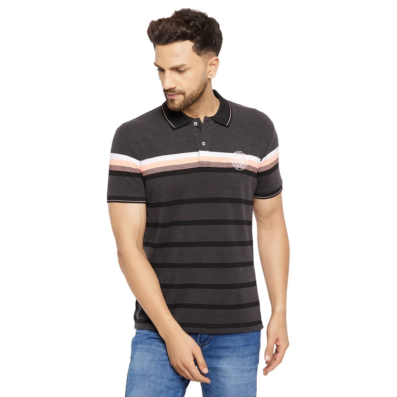 Duke Urban Men Half Sleeve Cotton T-shirt (LF5422) Black Mix / M / Striped