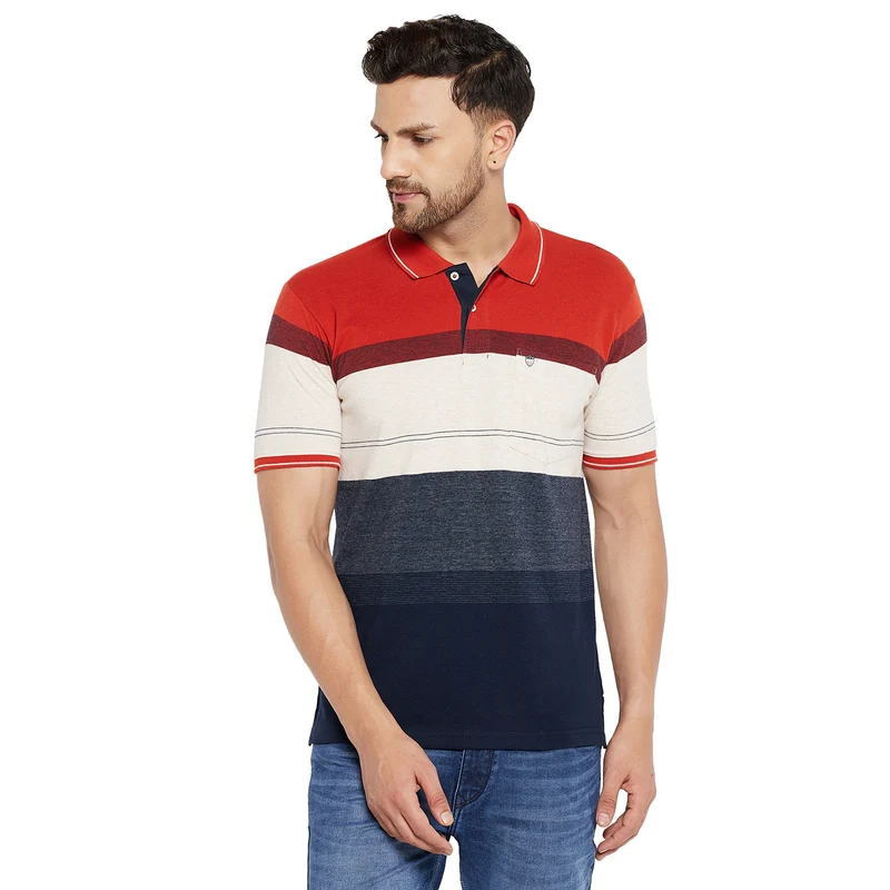 Duke Urban Men Half Sleeve Cotton T-shirt (LF5705) Burnt Orange / M / Striped