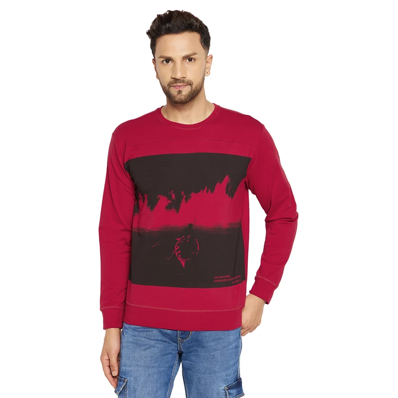 Duke Urban Men Round Neck Sweatshirt (LF6116) Cranberry / XL / Printed