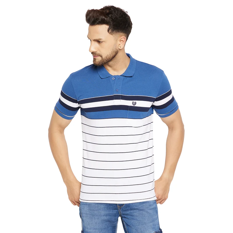 Duke Urban Men Half Sleeve Cotton T-shirt (LF5704) Pine Blue / XXL / Striped
