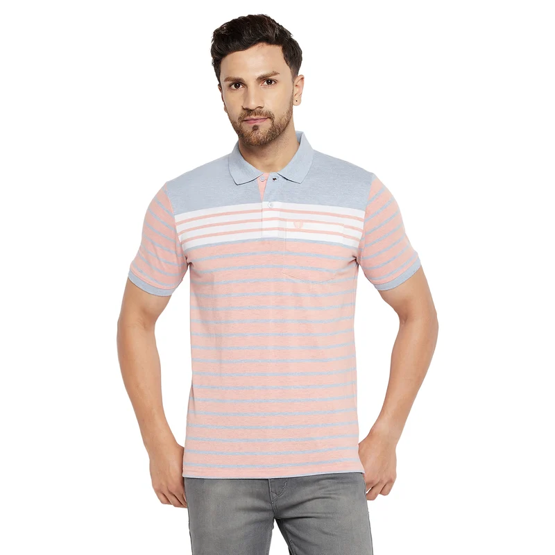Duke Urban Men Half Sleeve Cotton T-shirt (LF5359) Ice Blue Mix / M / Striped