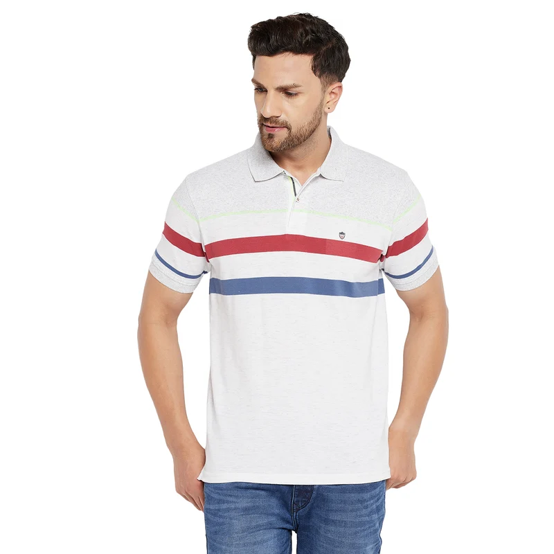 Duke Urban Men Half Sleeve Cotton T-shirt (LF5426) Oatmeal Mix / XL / Striped