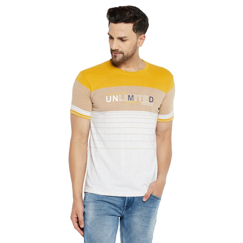 Duke Urban Men Half Sleeve Cotton T-shirt (LF5471) Mustard Spruce / M / Printed