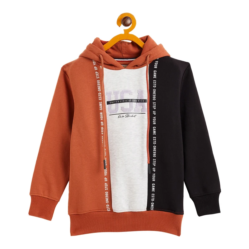 Duke Urban Boys Hooded Neck Sweatshirt (LF316) Rust / 30 / Color Block