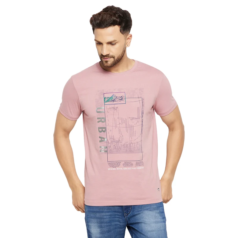 Duke Urban Men Half Sleeve Cotton T-shirt (LF5431) Mauve / XXL / Printed