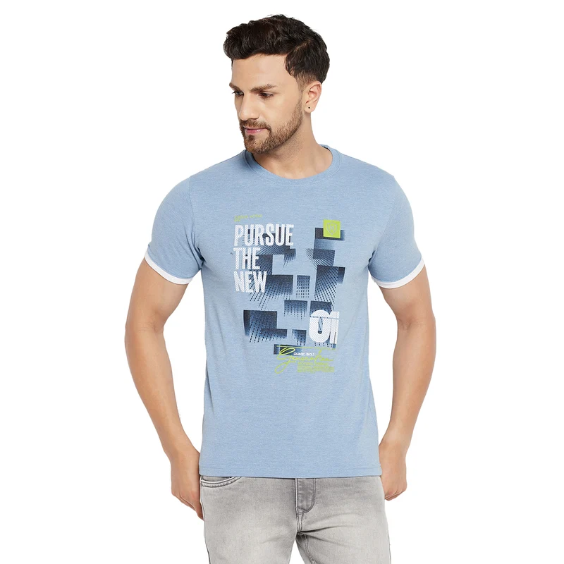 Duke Urban Men Half Sleeve Cotton T-shirt (LF5456) Blue Mix / M / Printed
